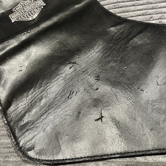 Harley Davidson Christmas Stocking Black Leather Silver Logo Tooled Cuff READ - Picture 2 of 13